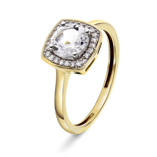 Ring i 14 karat gult gull med topas og diamant 0,08 ct, bilde 1 av 4