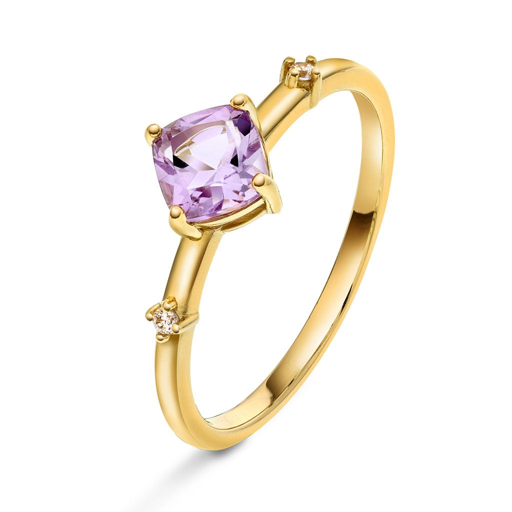 Ring i 585 gult gull med ametyst og zirkonia, 6,5 mm, bilde 1 av 4