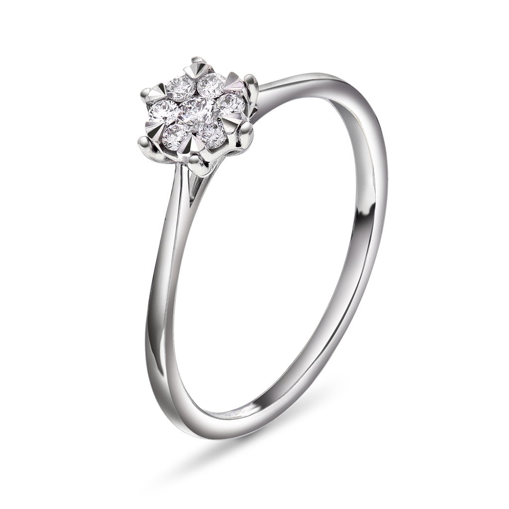 Illusjon ring i hvitt gull med diamanter 0,15 ct, bilde 1 av 3
