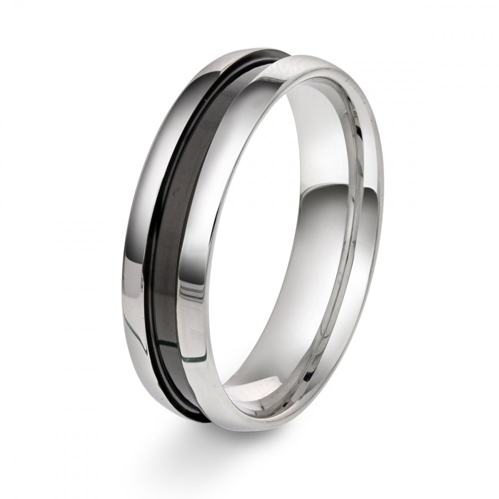 Ring i sølv med sort rhodium og én stripe, bilde 1 av 2