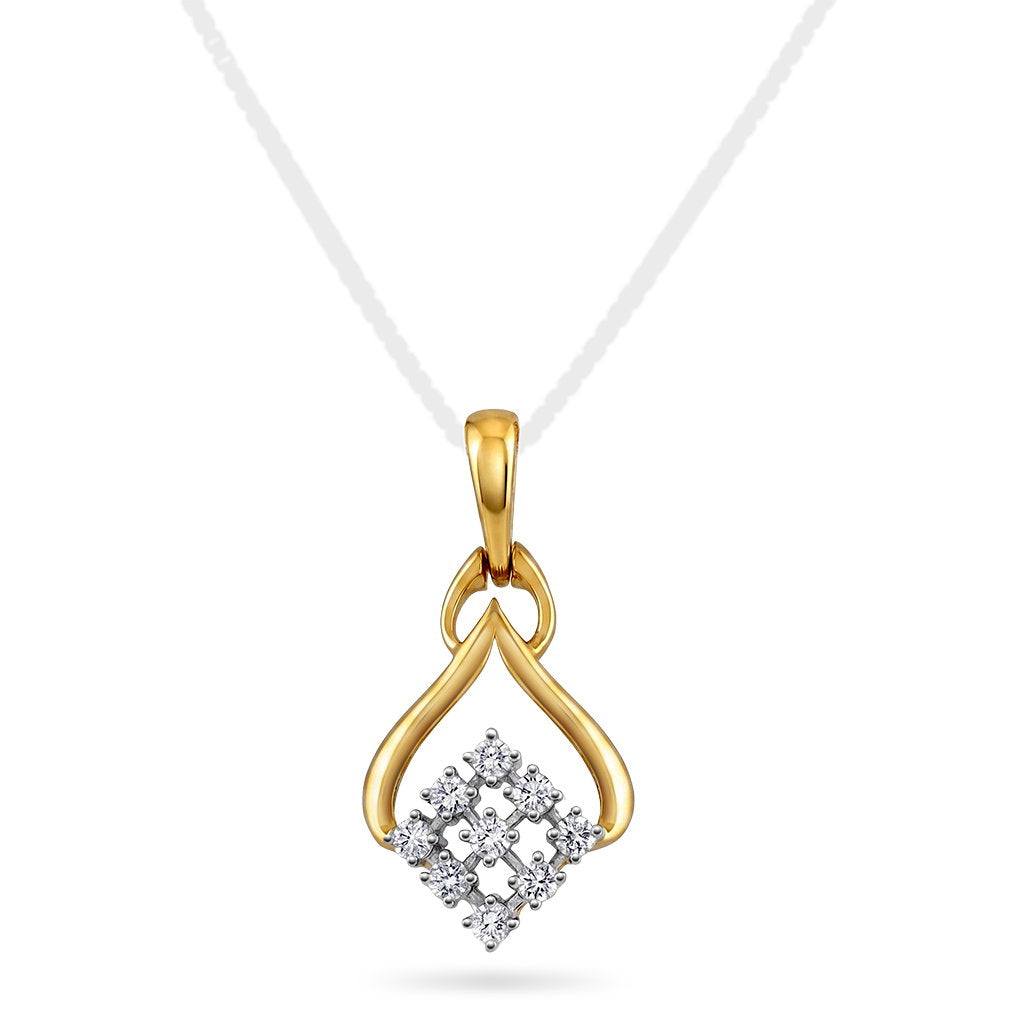 Anheng i 14 karat gult gull med 9 diamanter 0,08 ct, bilde 1 av 2