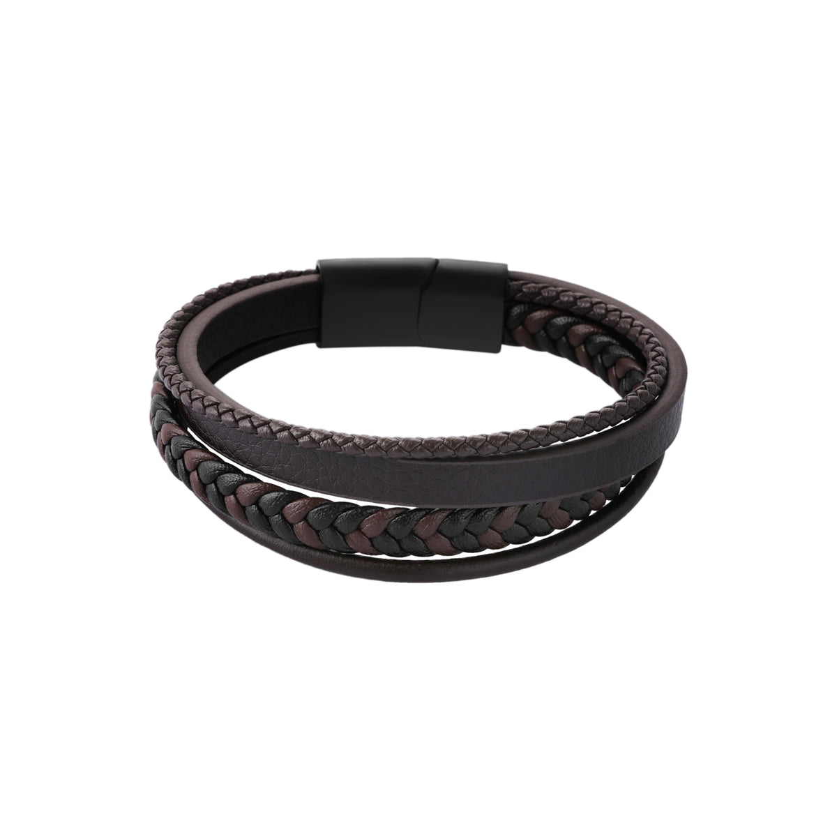 Sander sort&brun armbånd i lær, 20 mm, 22 cm