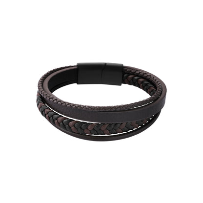 Sander sort&brun armbånd i lær, 20 mm, 22 cm