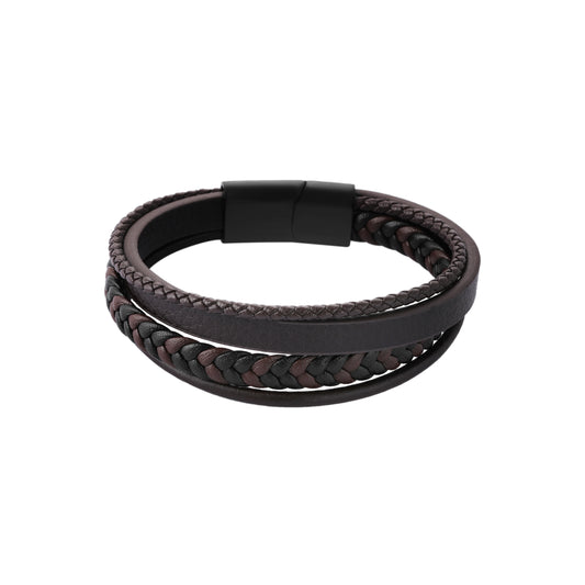 Sander sort&brun armbånd i lær, 20 mm, 22 cm