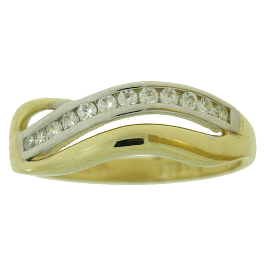 Ring i 585 gult gull med zirkonia, 6 mm bred