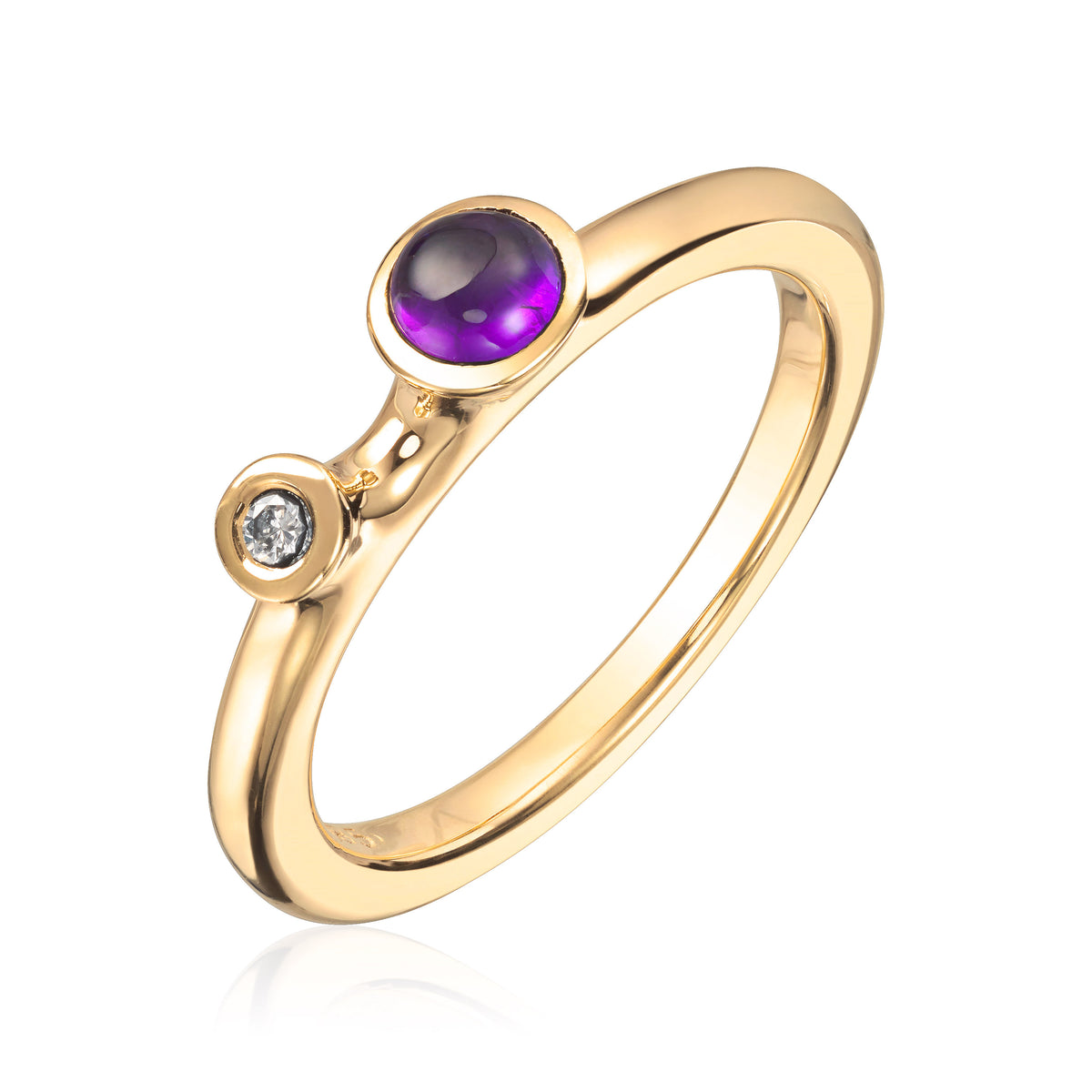 Visholm Design ring i 585 gult gull med diamant og ametyst, bilde 1 av 2