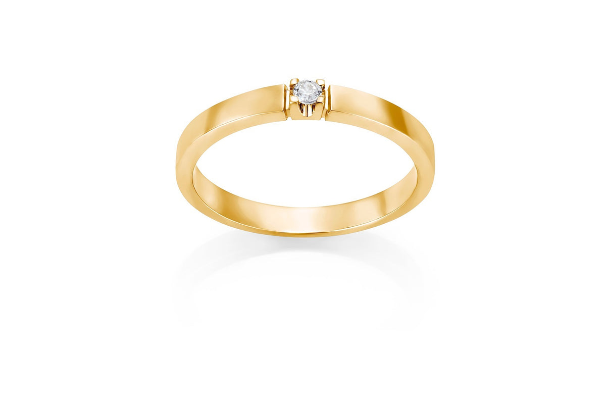 Ring i 585 gult gull med diamant 0,03 ct, 3 mm