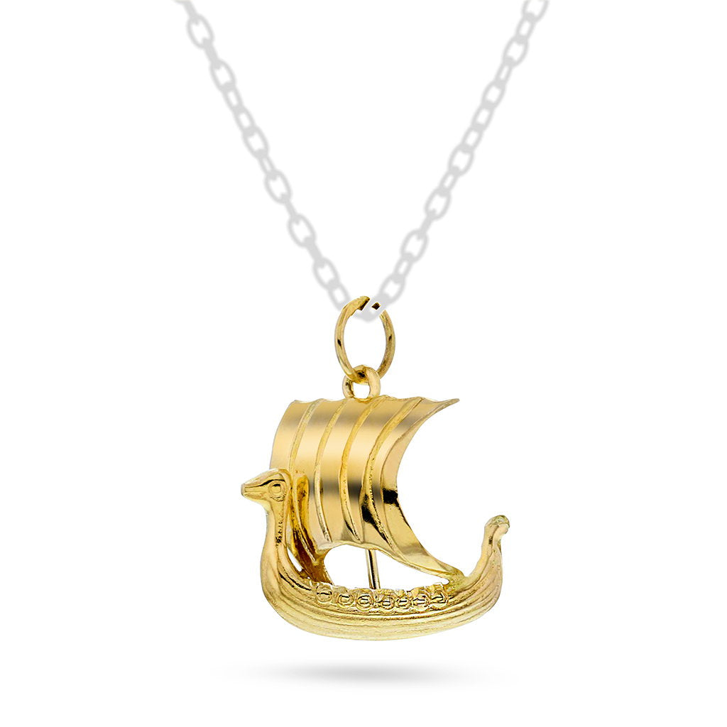 Anheng i 14 karat gult gull, vikingskip, bilde 1 av 4