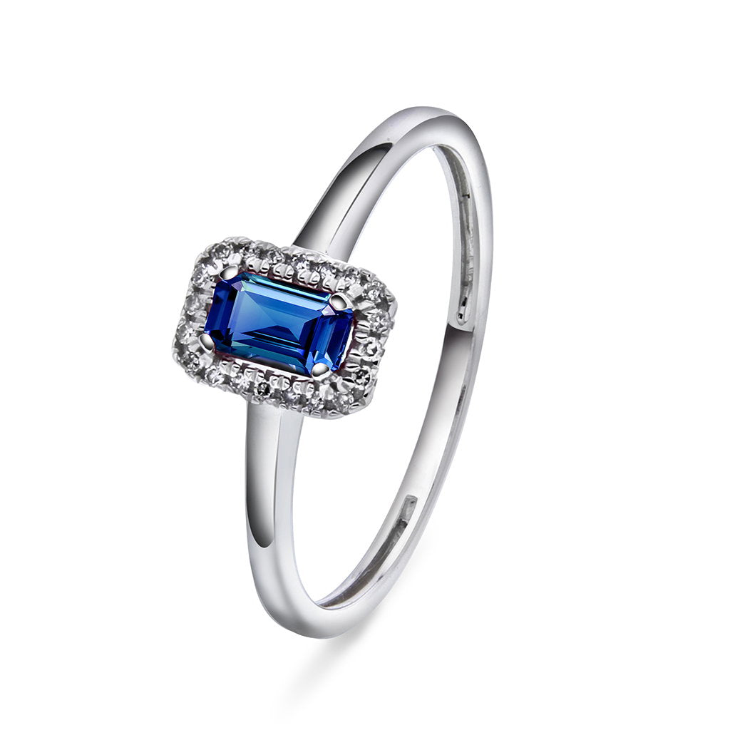 Ring i 14 karat hvitt gull med safir og diamant 0,05 ct, 5,5 mm, bilde 1 av 4