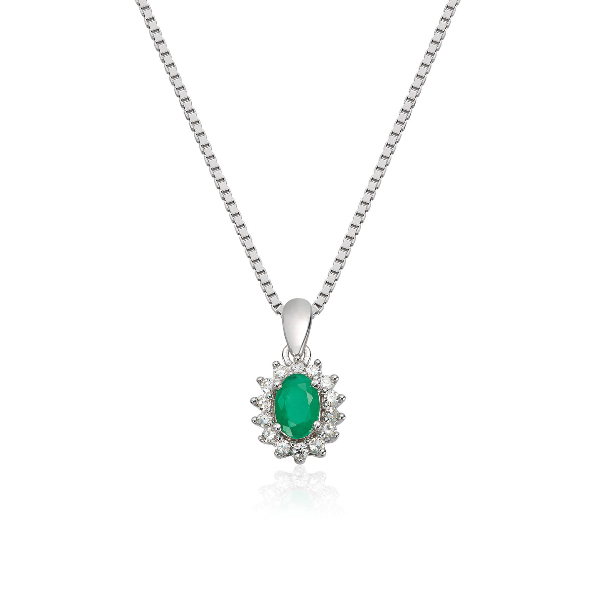 Carmen anheng i 585 hvitt gull med diamant og smaragd 0,14 ct