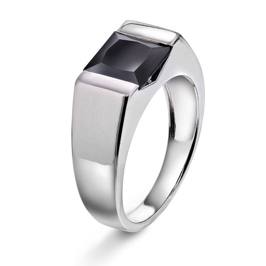 Ring i rhodinert sølv med sort zirkonia 8 mm, bilde 1 av 4