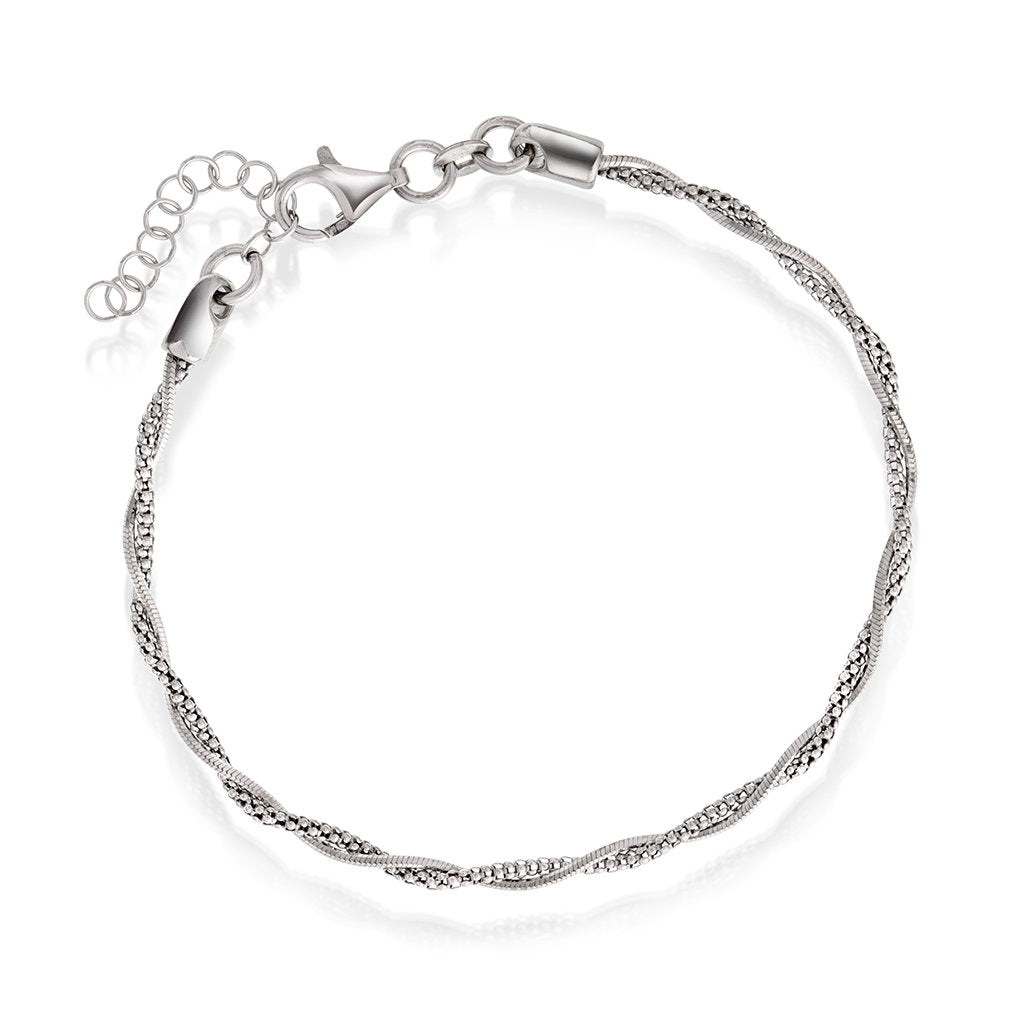 Tvunnet armbånd i rhodinert sølv 2,5 mm, 18 cm