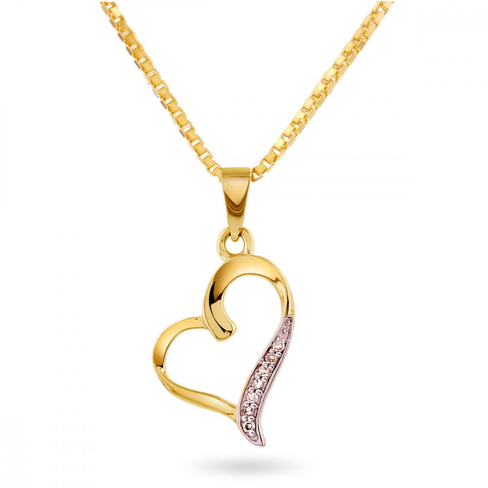 Anheng i gult gull med diamanter 0,02 ct, hjerte