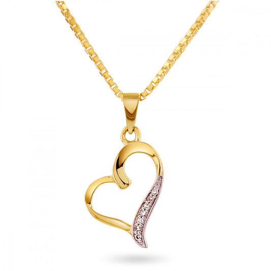 Hjerteanheng til dame i gult gull med diamant 0,02 ct