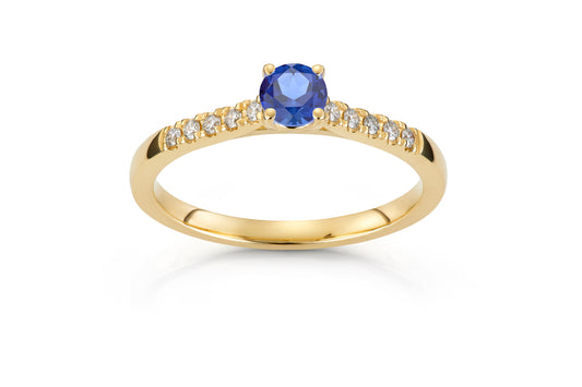 Svolder ring i 585 gull med safir og 0,13 ct diamanter, bilde 1 av 2