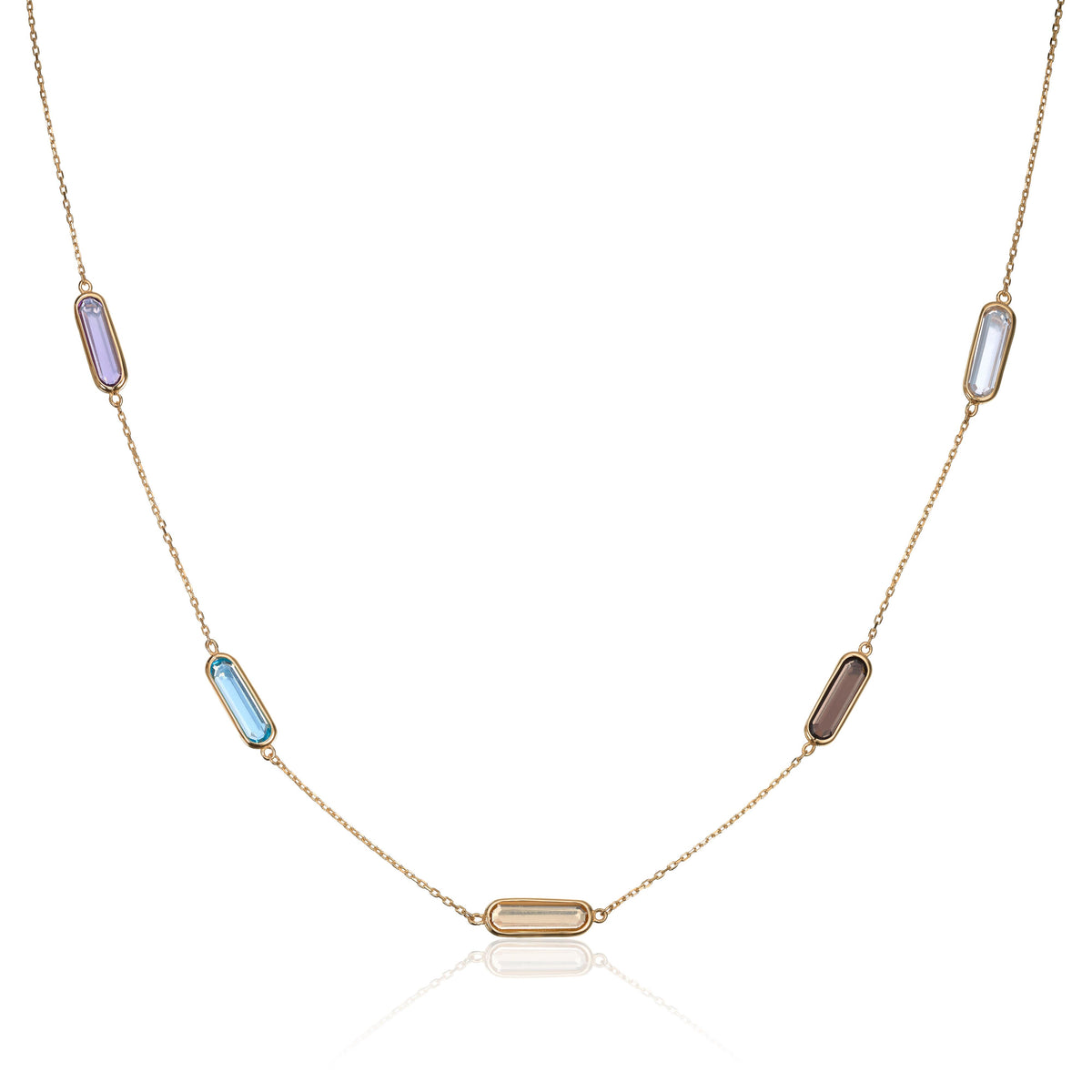 Kjede med Ametys, Topas, Citrin og Smoky Quartz i 14Kgkult gull Artikkelnr: 96436 - Bjerveur.noKjede med Ametys, Topas, Citrin og Smoky Quartz i 14Kgkult gull Artikkelnr: 96436