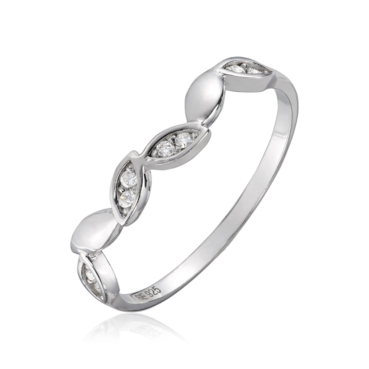 Alva ring i rhodinert 925 sølv med zirkonia, blad 2,5 mm