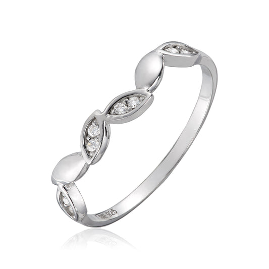 Alva ring i rhodinert 925 sølv med zirkonia, blad 2,5 mm