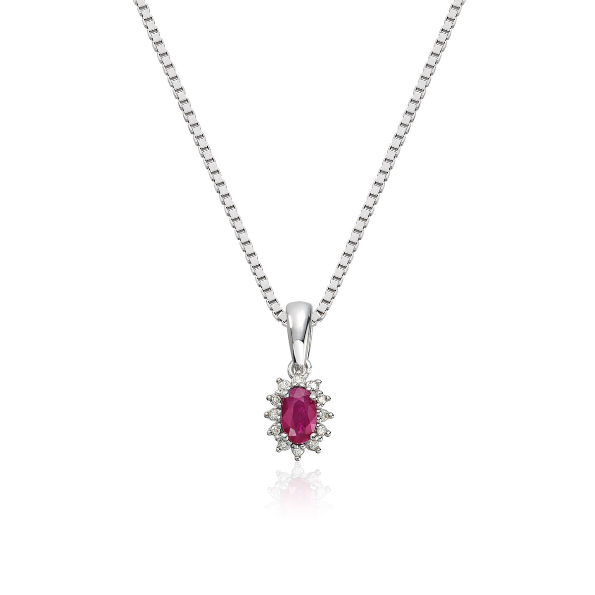 Carmen anheng i 585 hvitt gull med diamant og rubin 0,034 ct