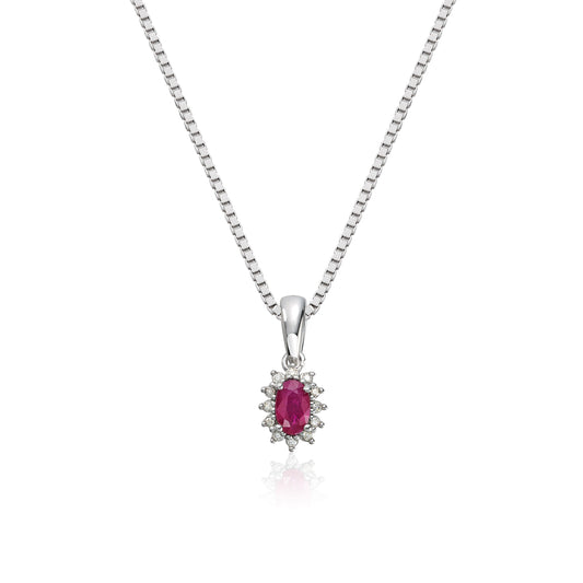 Carmen anheng i 585 hvitt gull med diamant og rubin 0,034 ct