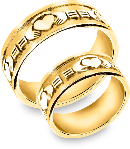 Ring i 585 gult gull med hjerte, hender og krone 7,5 mm