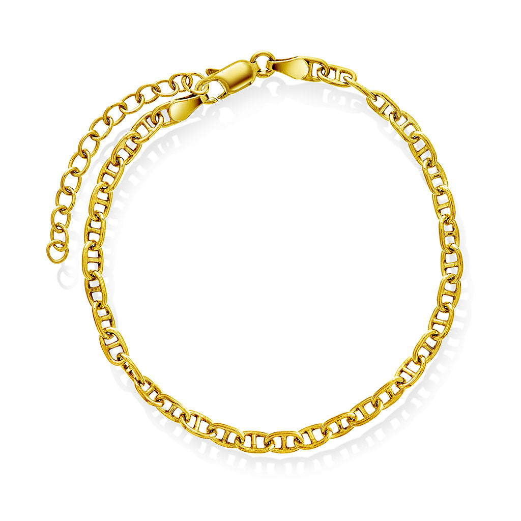 Armbånd i forgylt 925 sølv, D-ledd anker 3,33 mm, 16+3 cm