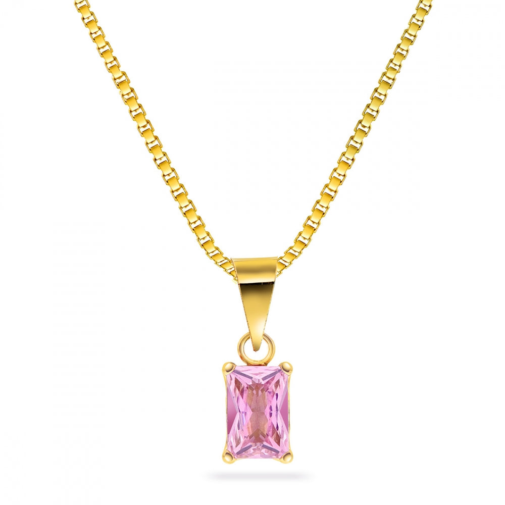 Anheng i gull med rosa zirkonia 4x6 mm