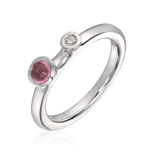 Visholm Design ring i 585 hvitt gull med diamant og rosa turmalin, bilde 1 av 2