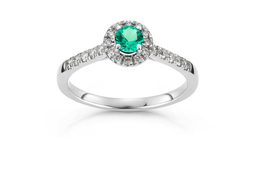 Svolder ring i 585 gull med diamant 0,26 ct og smaragd, bilde 1 av 2