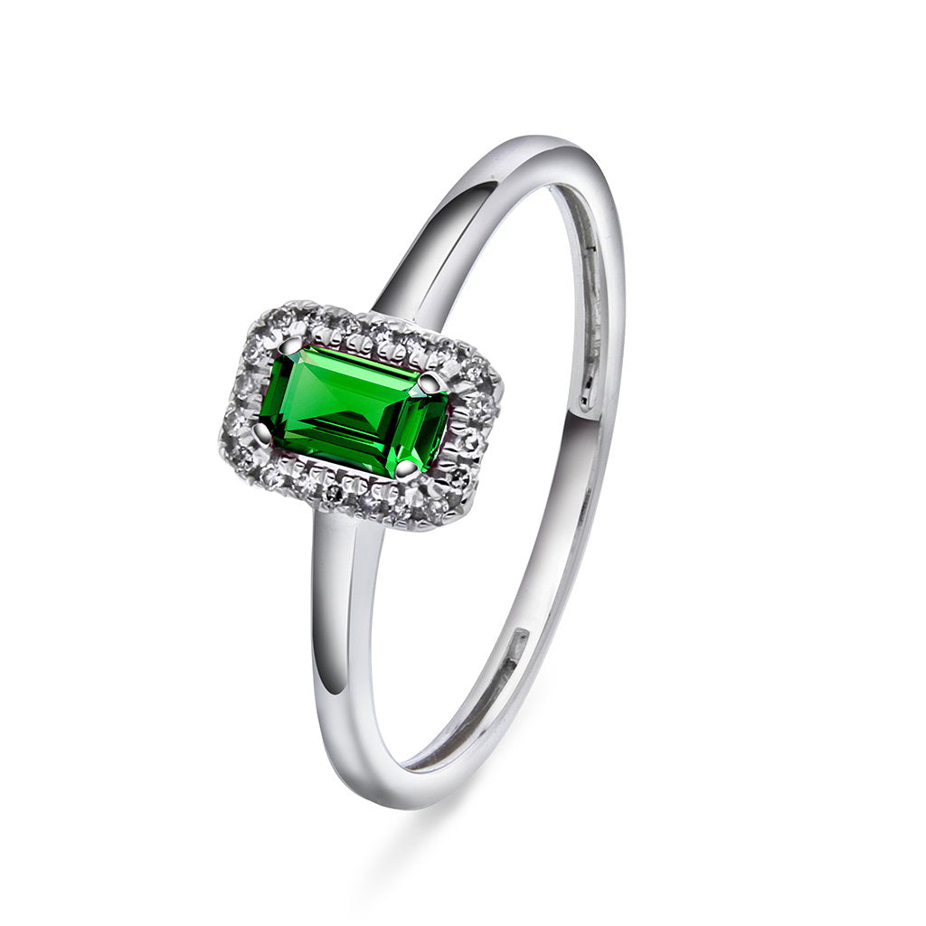 Ring i hvitt gull med smaragd og diamant 0,05 ct, bilde 1 av 4