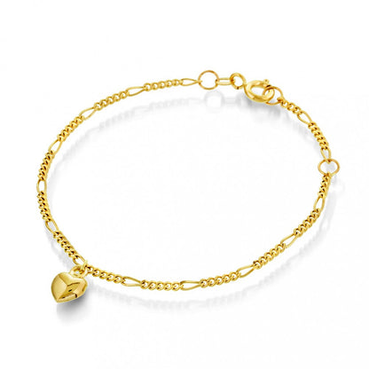 Armbånd i 585 gult gull, figaro med hjerte-charm, bilde 1 av 2