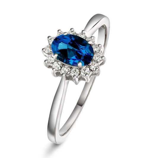 Ring i hvitt gull med safir og diamant 0,14 ct, 9 mm, bilde 1 av 4