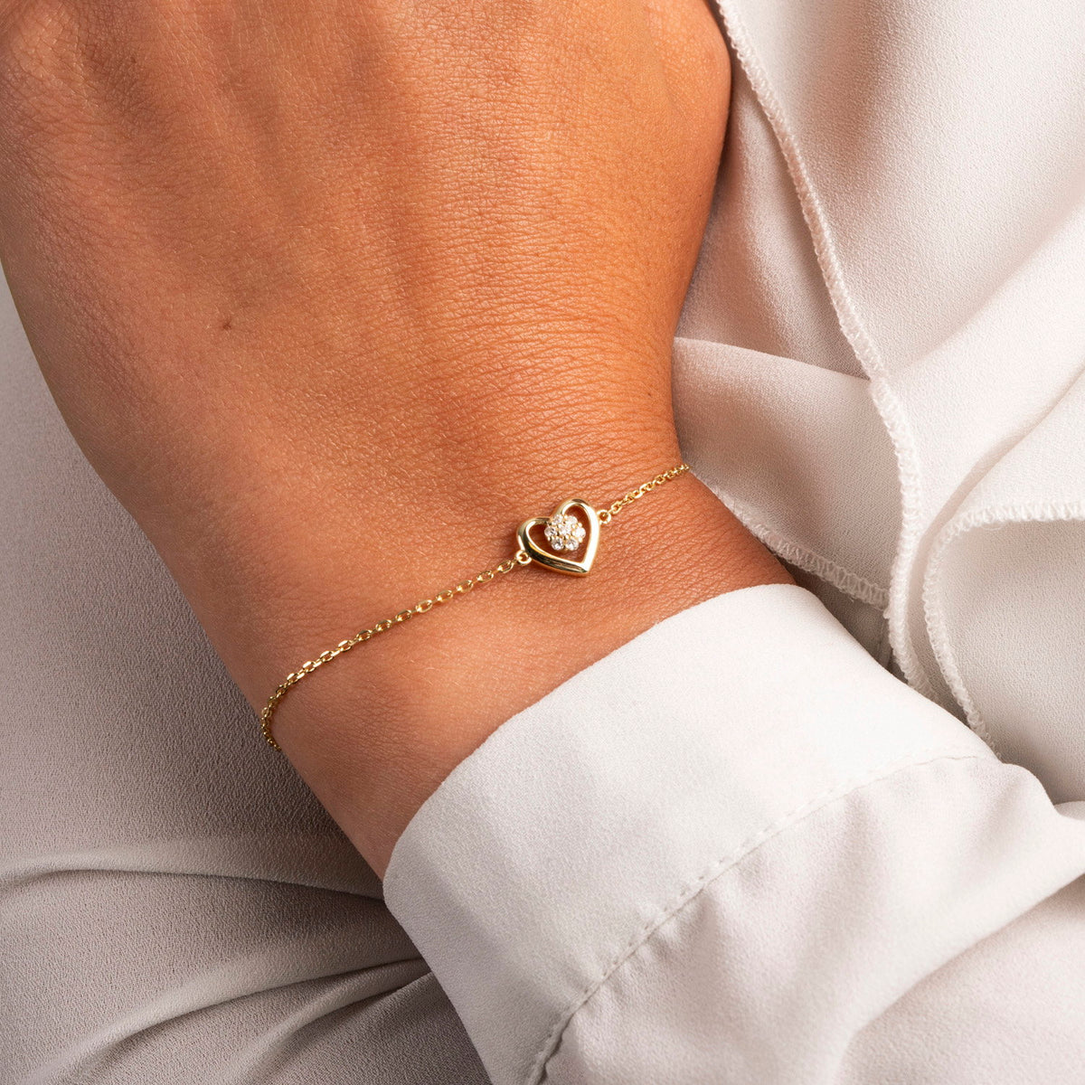 Armbånd i forgylt sølv med zirkonia og hjerte, bilde 3 av 4