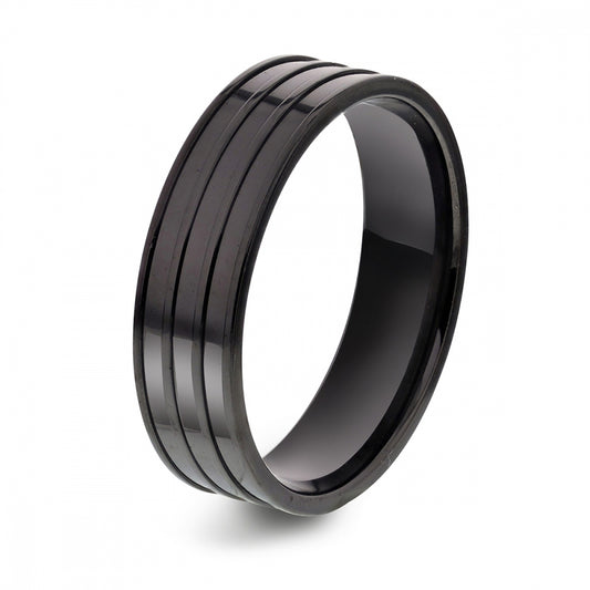 64501 - Ring i sort rhodinert sølv