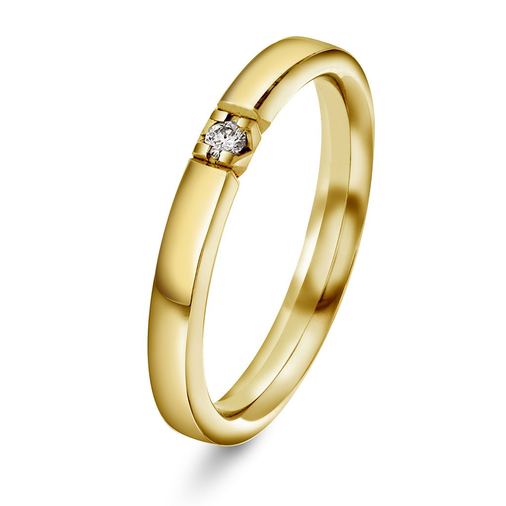 Beta ring i 14 karat gult gull med diamant 0,03 ct, bilde 1 av 4