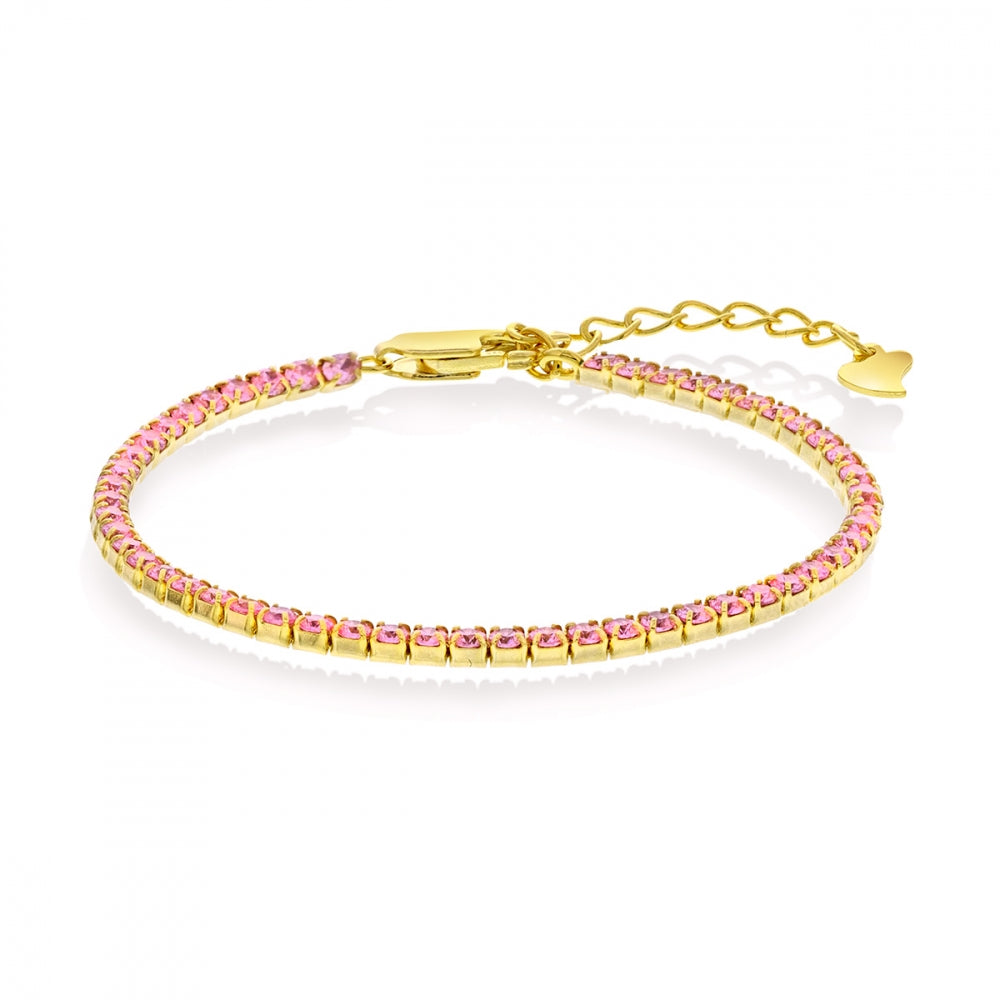 Armbånd i forgylt sølv med rosa zirkonia 13+3 cm
