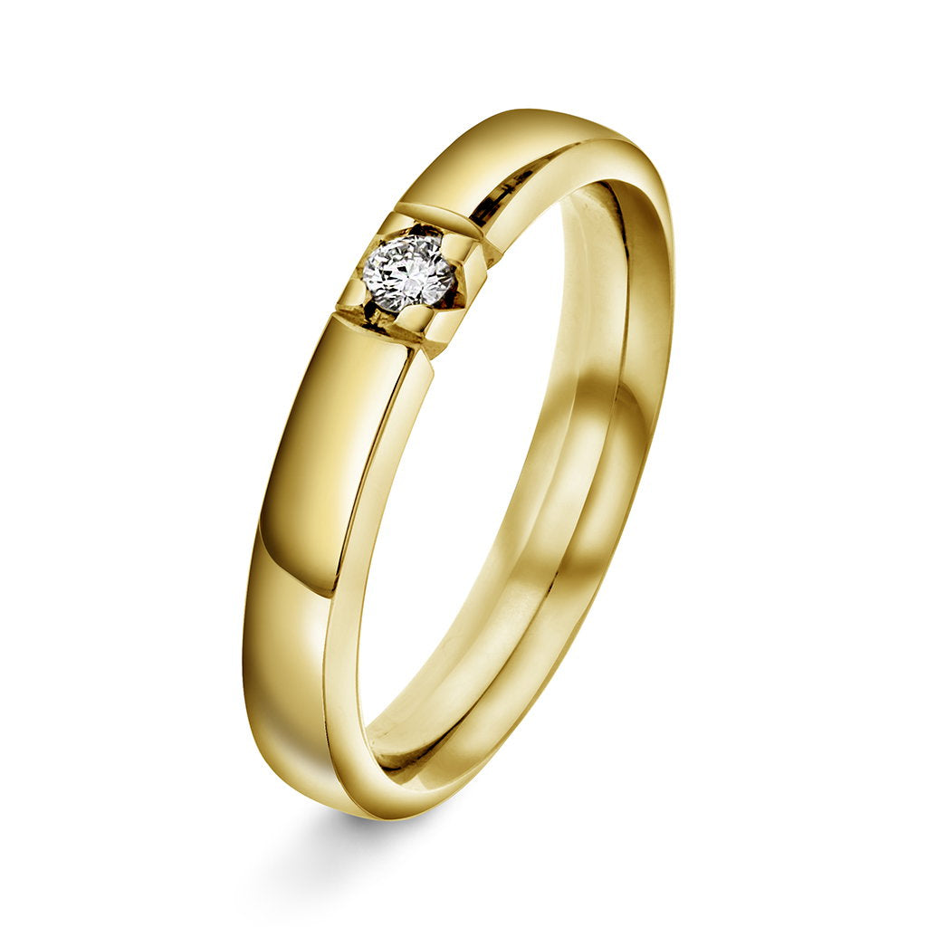Beta ring i 14 karat gult gull med diamant 0,07 ct, 3,8 mm, bilde 1 av 4
