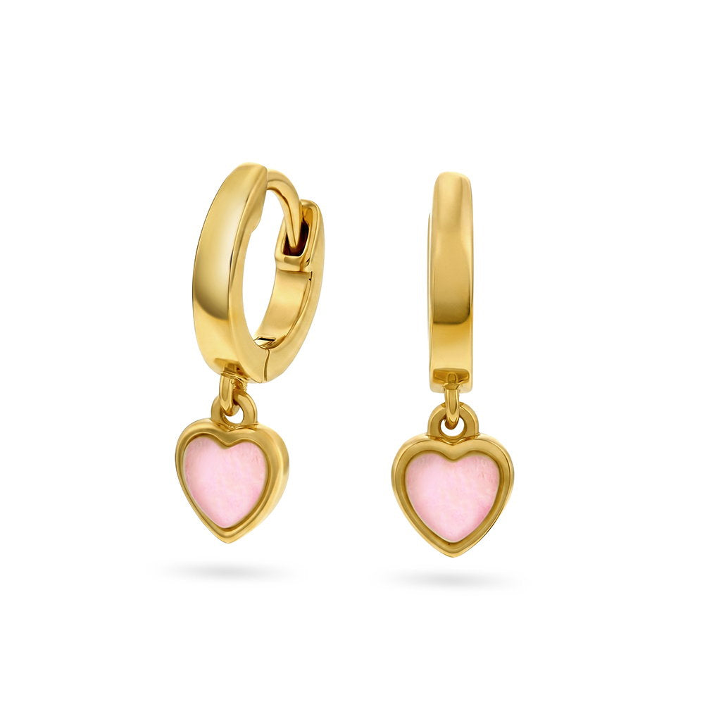 Øredobber i forgylt 925 sølv med rosa perlemor og hjerte