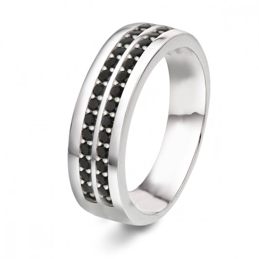 64534 - Ring i sølv med 2 rader sort cz.