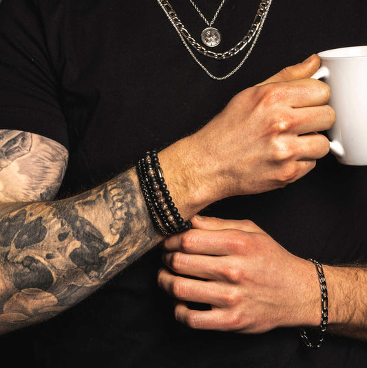 ARMBÅND I STÅL SORT AGAT STEN 972385