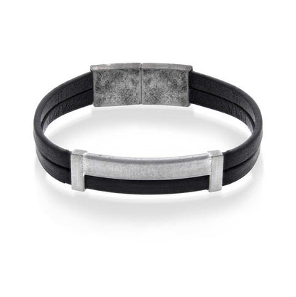 ARMBÅND I STÅL SORT SKINN 972502