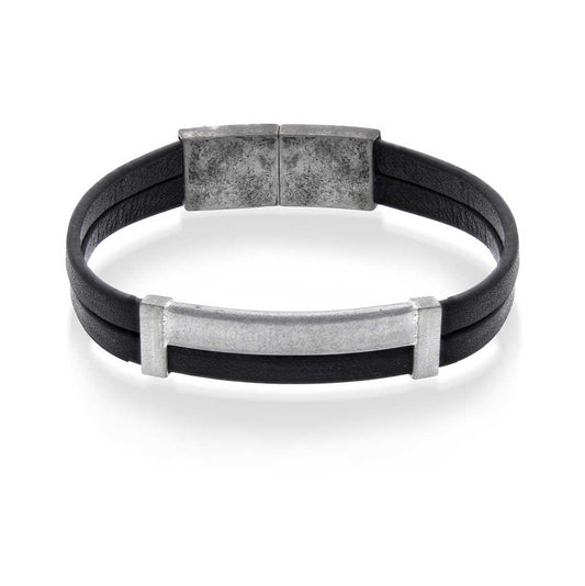 ARMBÅND I STÅL SORT SKINN 972502