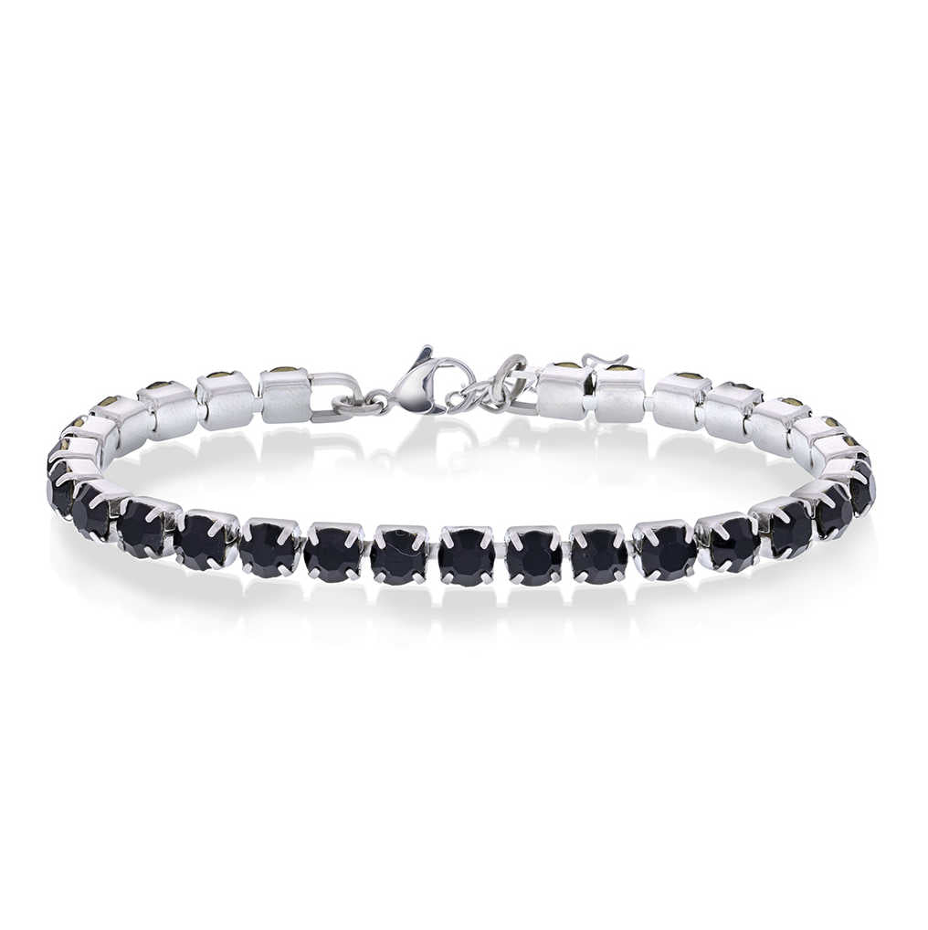 ARMBÅND I STÅL MED SORT ZIRKONIA 972555