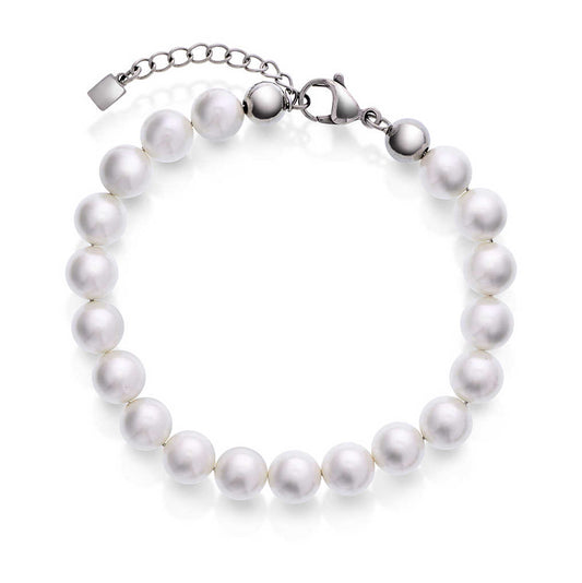 ARMBÅND I STÅL MED HVITE PERLER 972580