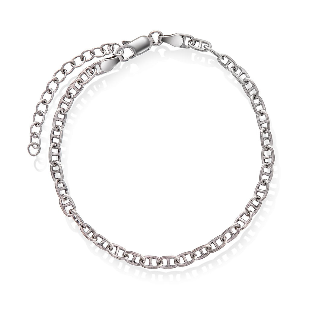 Armbånd i rhodinert 925 sølv, D-ledd anker 3,33 mm, 16+3 cm