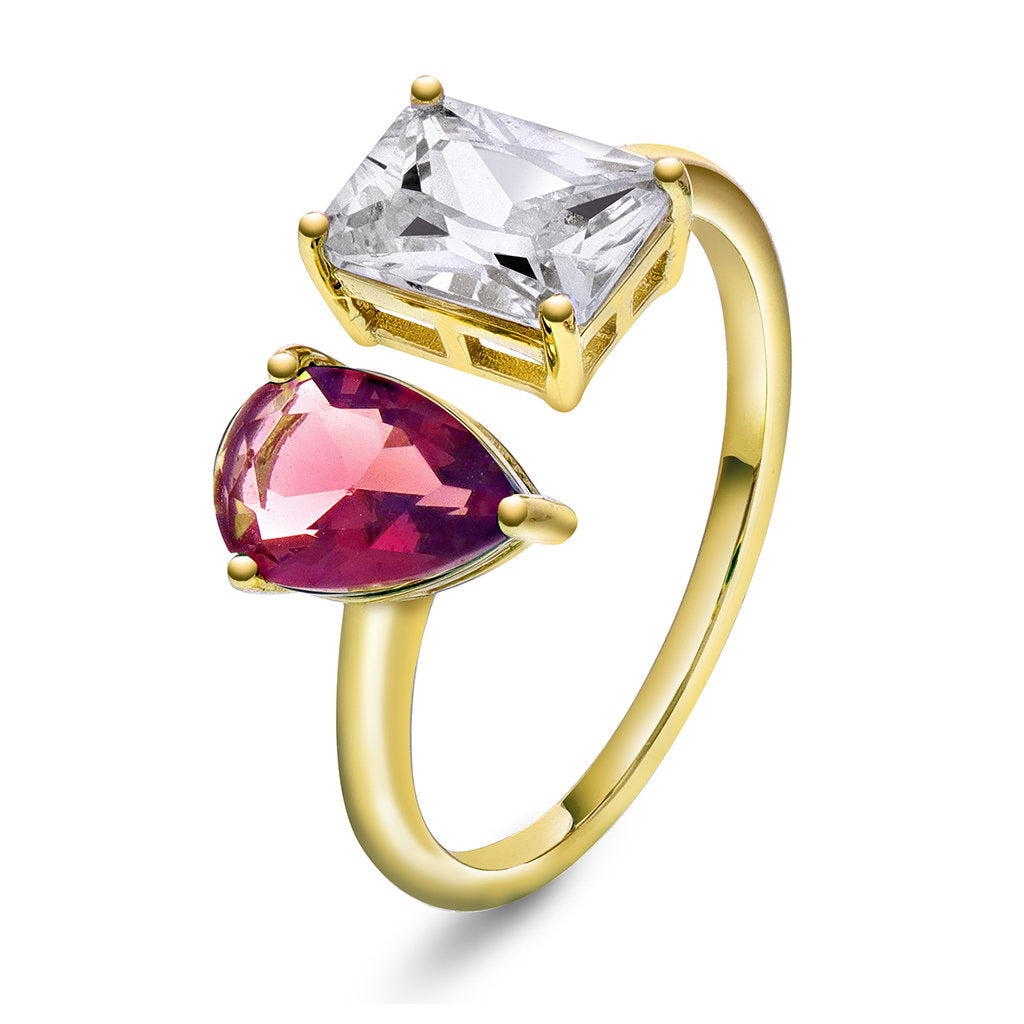 Glam ring i forgylt sølv med rosa og hvit zirkonia, bilde 1 av 3