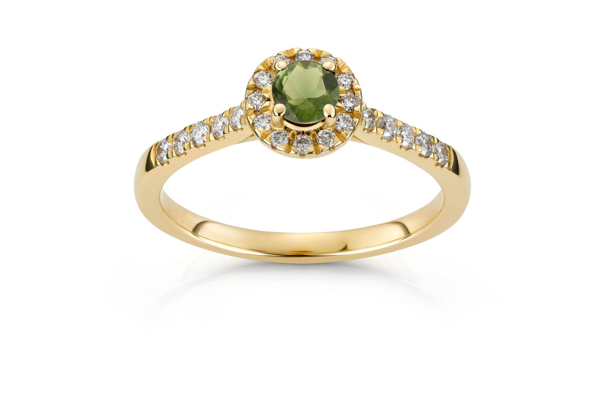 Svolder ring i 585 gull med diamant og grønn turmalin, bilde 2 av 2