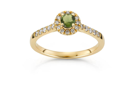 Svolder ring i 585 gull med diamant og grønn turmalin, bilde 2 av 2