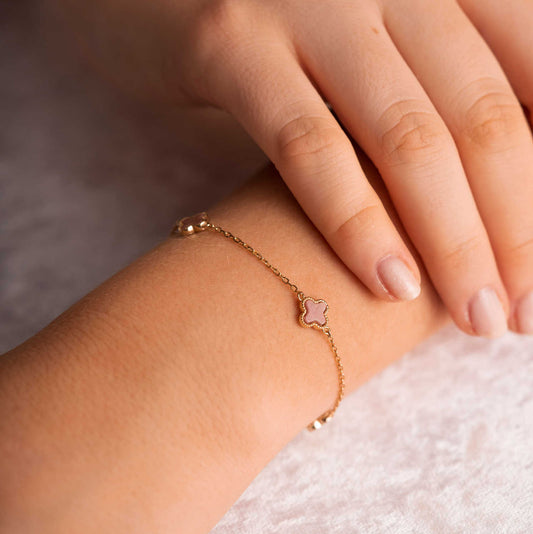 Armbånd i sølv rosa kløver 992037