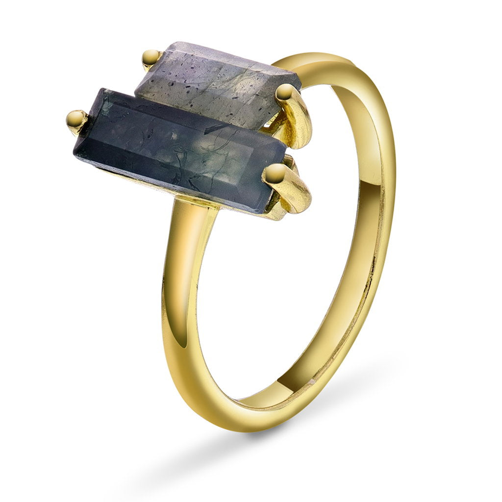 Serenity ring i forgylt 925 sølv med moseagat og labradoritt, bilde 1 av 4